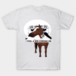 Riding into the Sunset: Two Cowgirls and their Trusty Steed T-Shirt